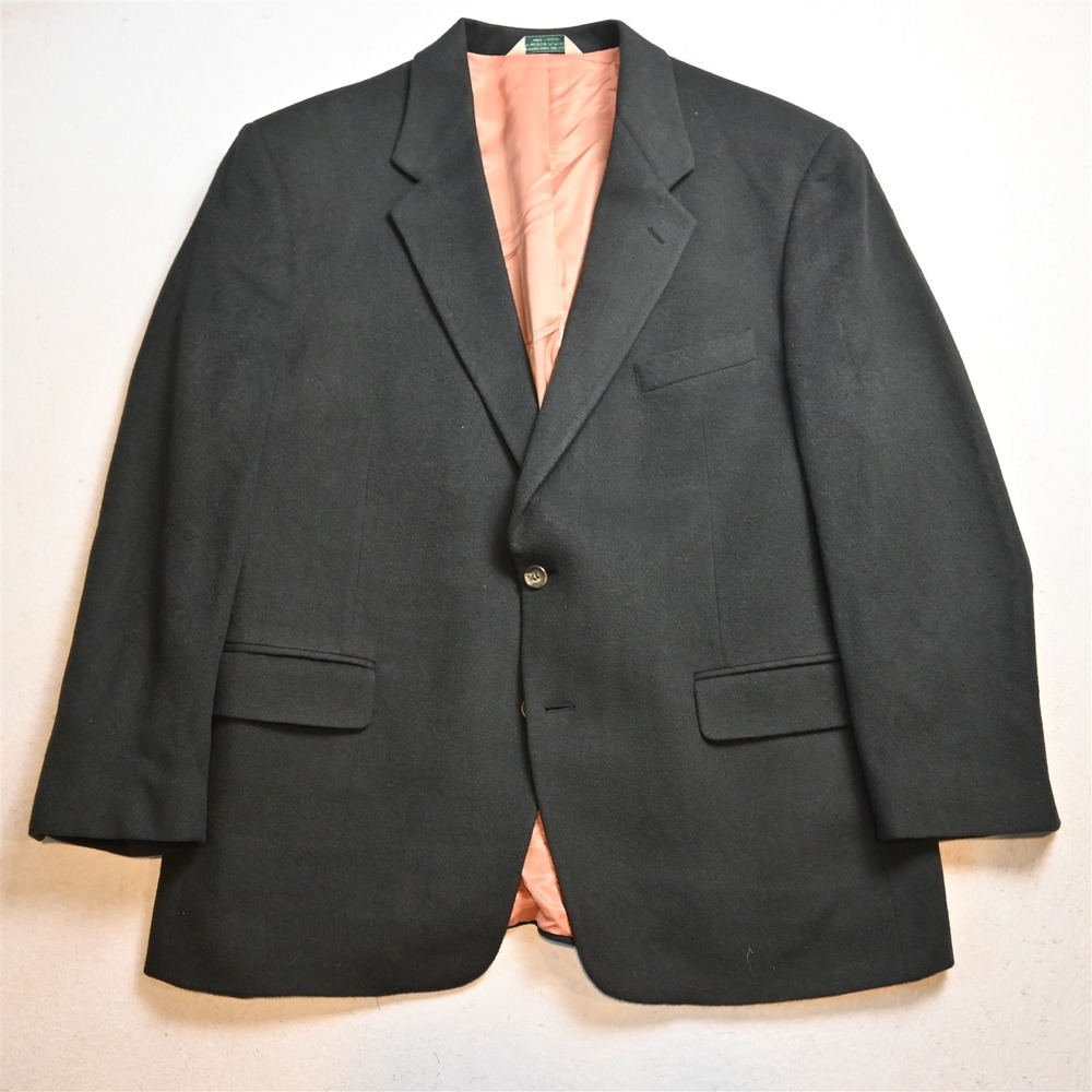 Vtg 90s Boxy 46L Green 100% Camel Hair Flannel Mens Blazer Jacket Sport Coat
